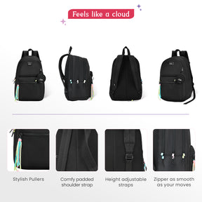 Sleek 28L Black Laptop Backpack With Raincover