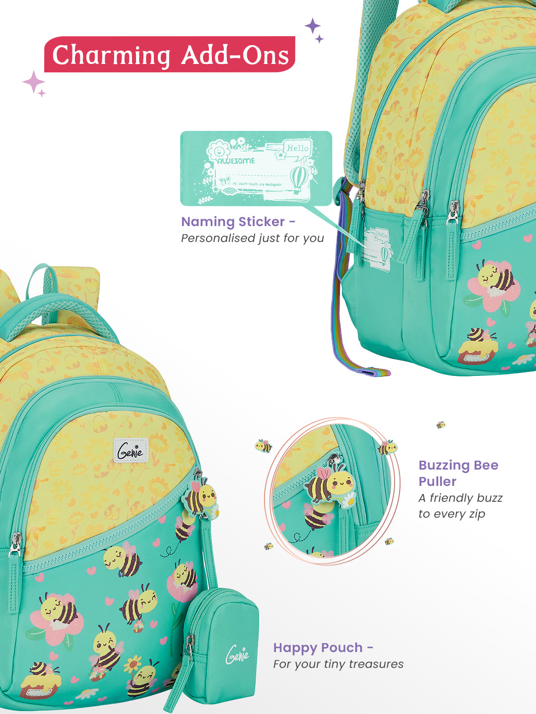Bee Happy Small Backpack for Kids - Teal