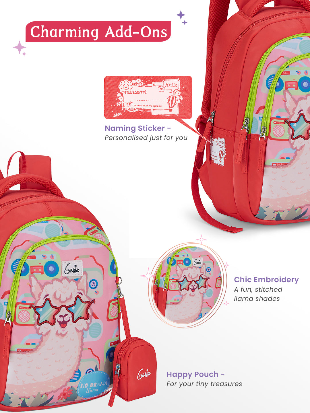 Llama Drama Small Backpack for Kids - Coral