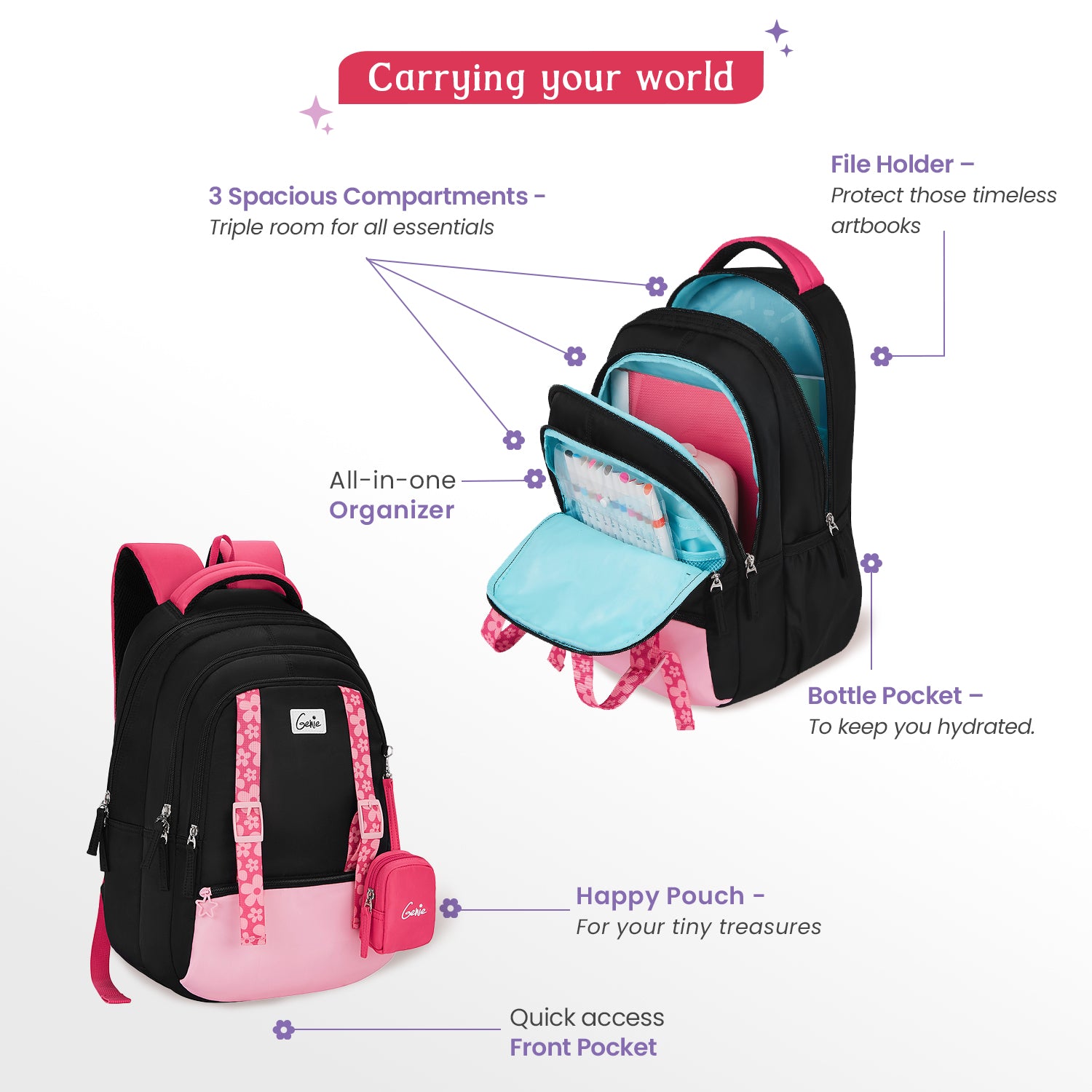 Gemini 27L Black School Backpack