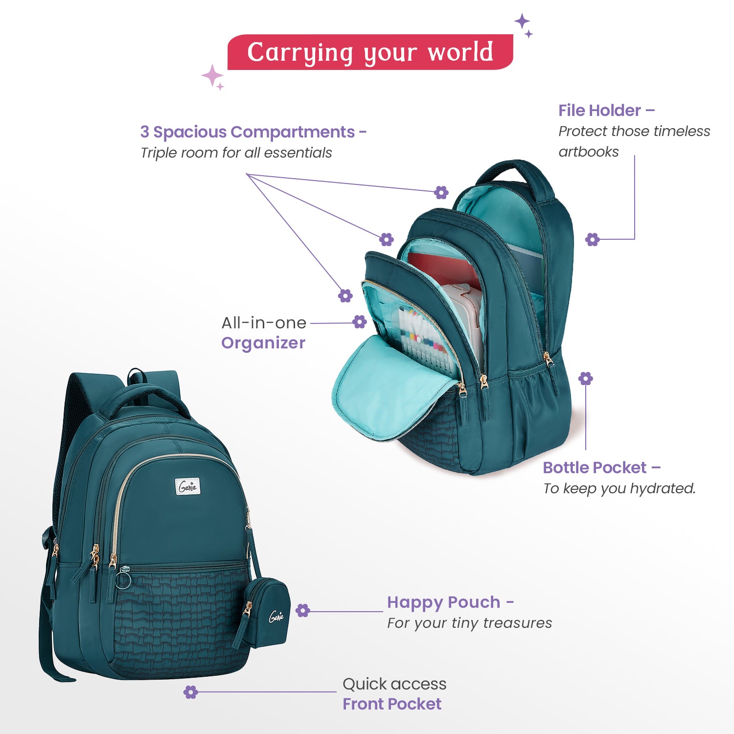 Jewel 27L Teal School Backpack