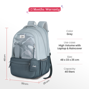 Celia 40L Grey Laptop Backpack With Raincover