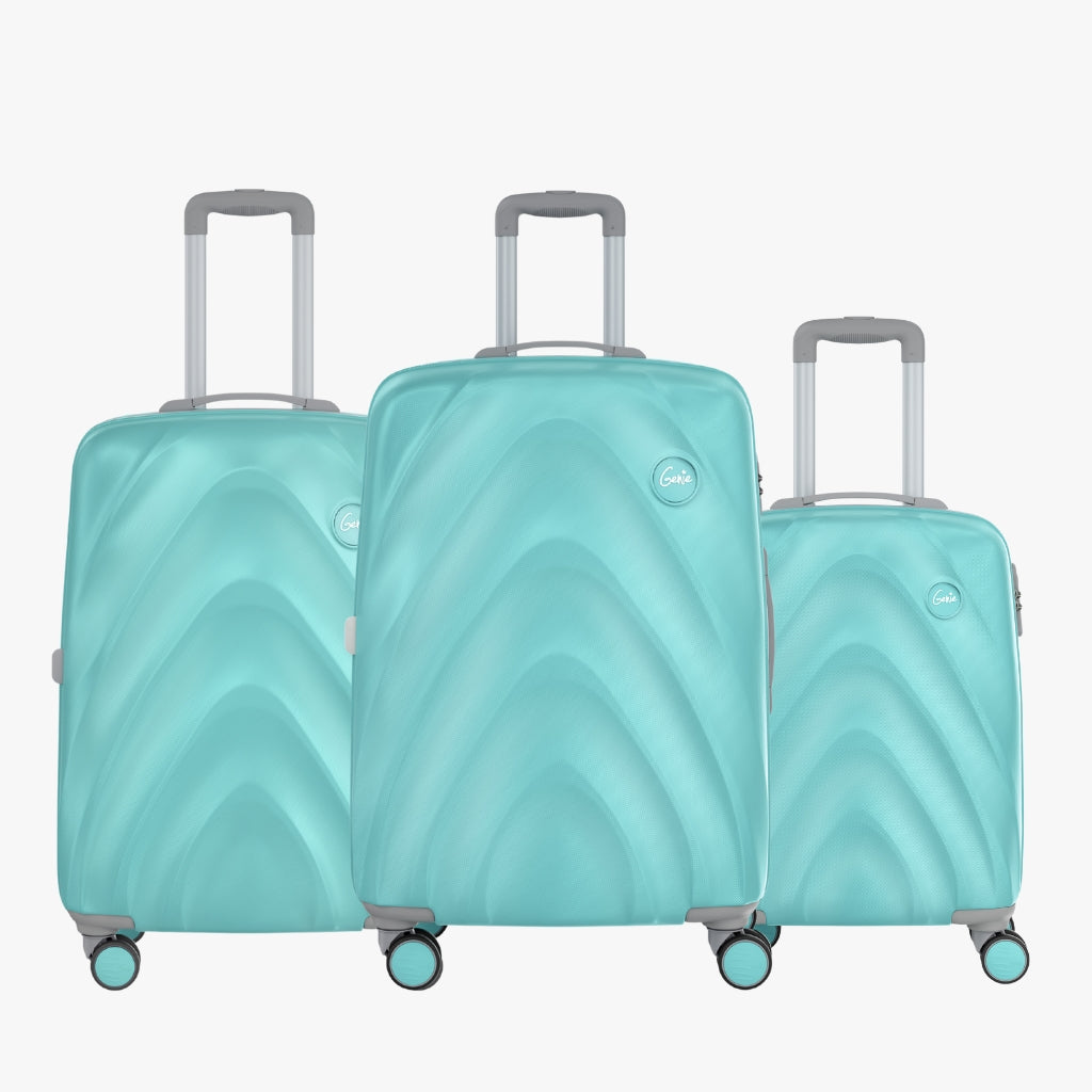 Genie Diana Set of 3 Spearmint Trolley Bags With Dual Wheels & Fixed Combination Lock