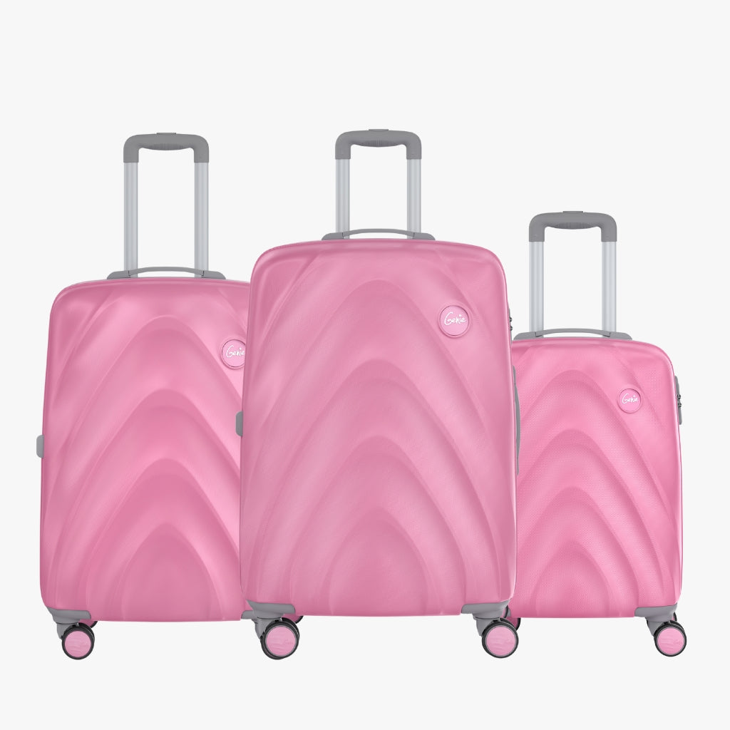 Genie Diana Set of 3 Bubblegum Pink Trolley Bags WIth Dual Wheels & Fixed Combination Lock