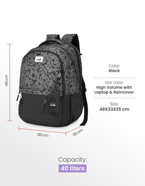 Eleanor 40L Laptop Backpack With Raincover - Black