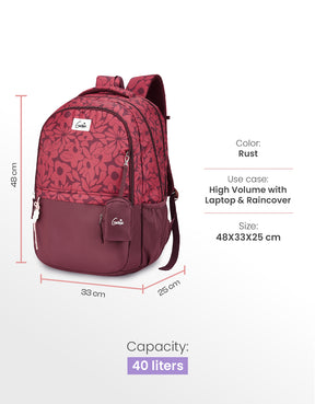 Eleanor 40L Laptop Backpack With Raincover - Rust