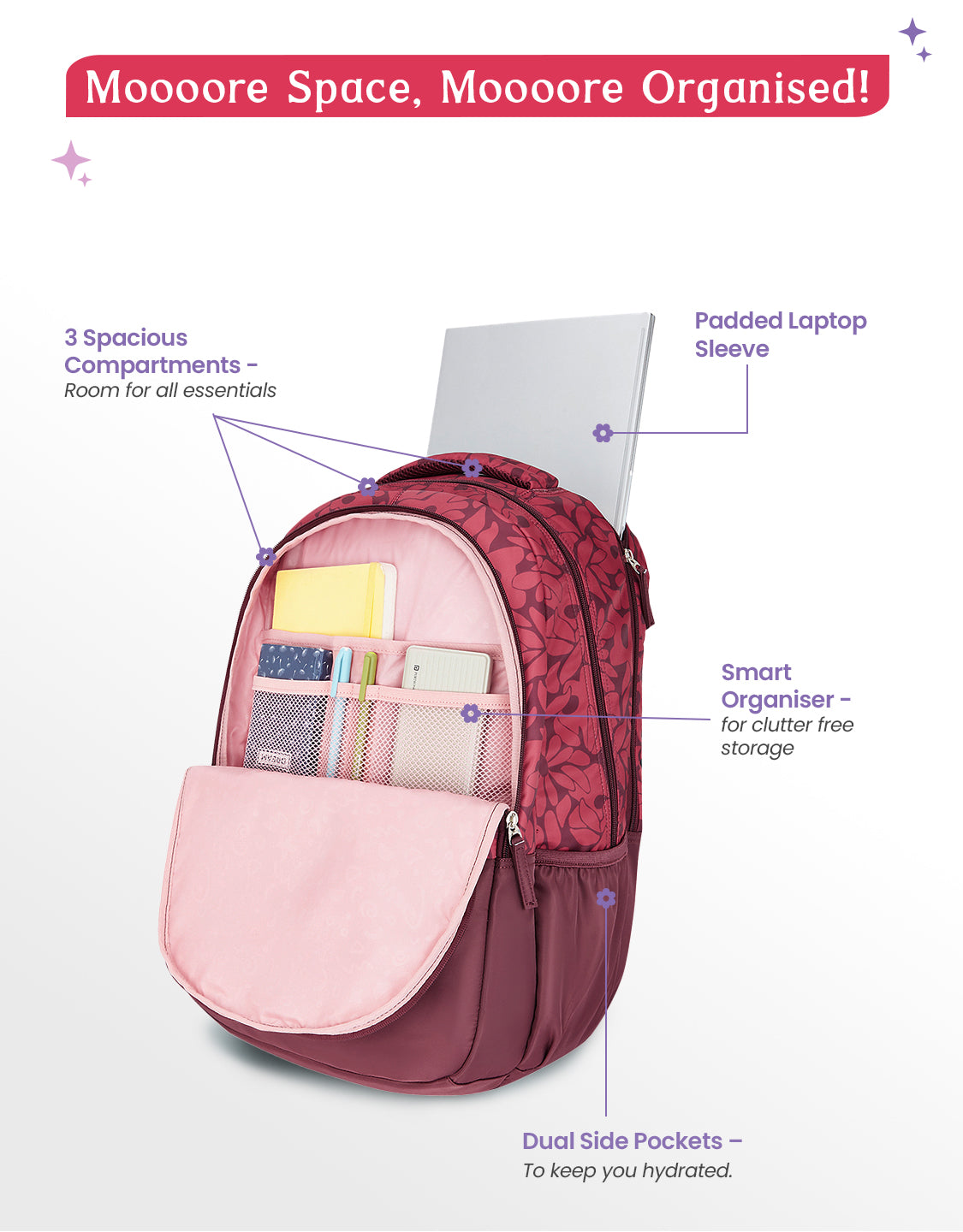 Eleanor 40L Laptop Backpack With Raincover - Rust