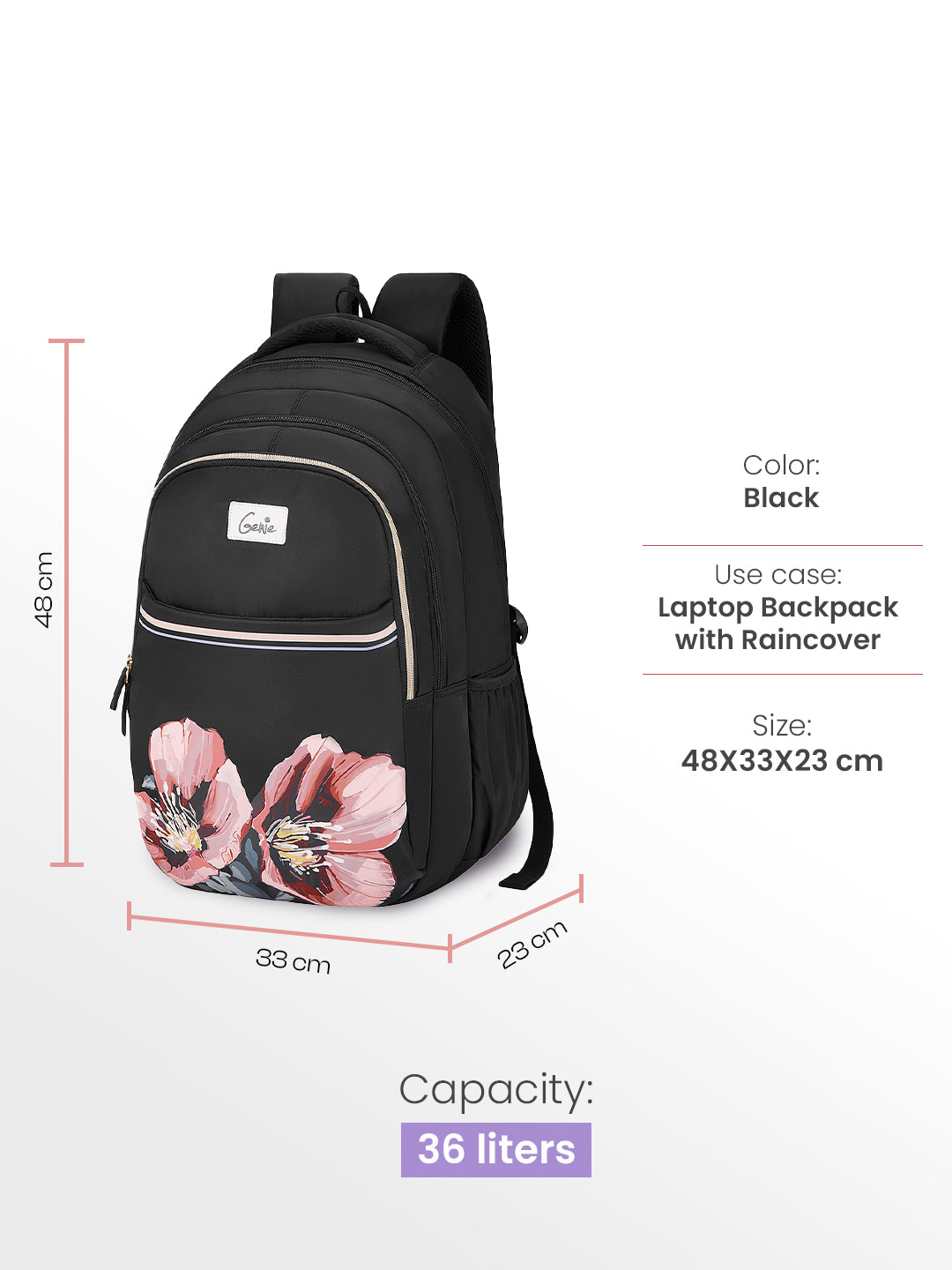 Evepetal 36L Laptop Backpack With Raincover - Black
