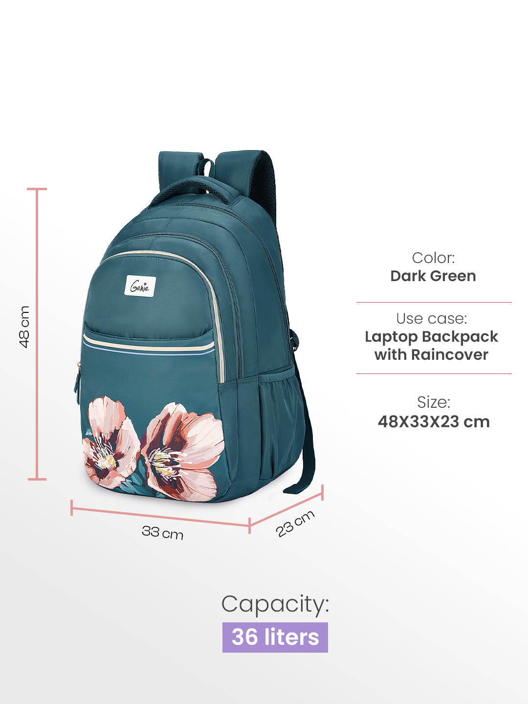Evepetal 36L Laptop Backpack With Raincover - Dark Green