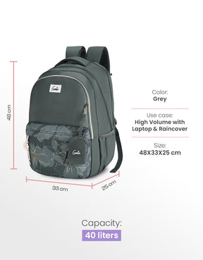 Marilit 40L Laptop Backpack With Raincover - Grey