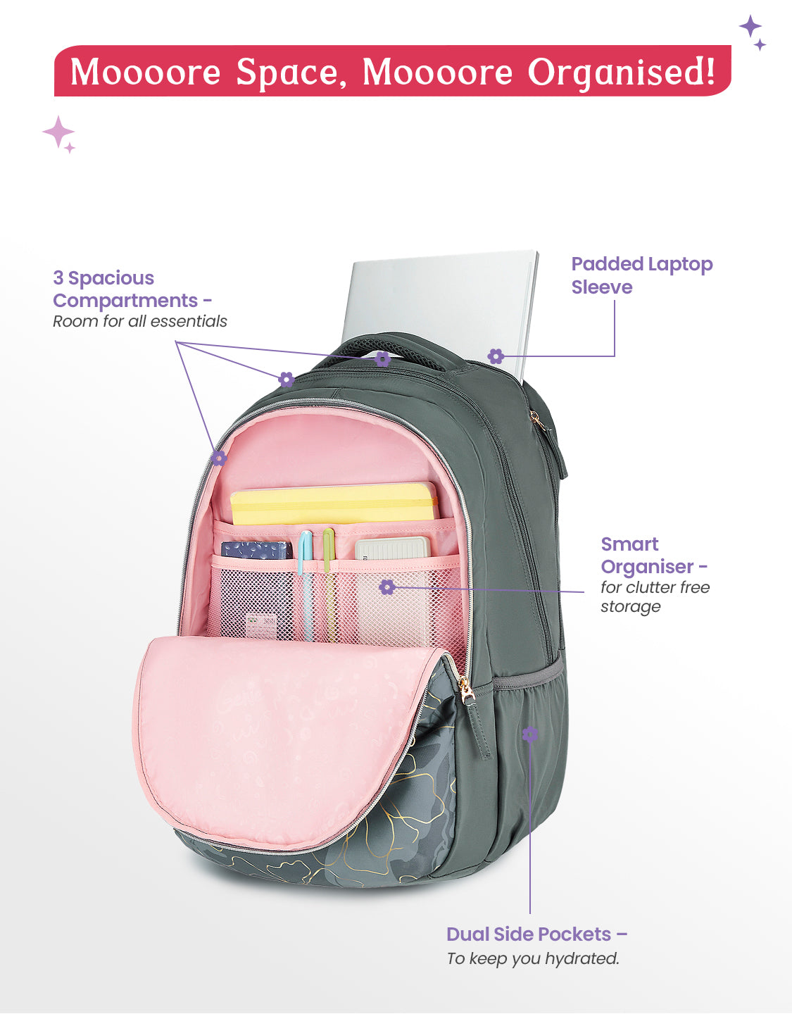 Marilit 40L Laptop Backpack With Raincover - Grey