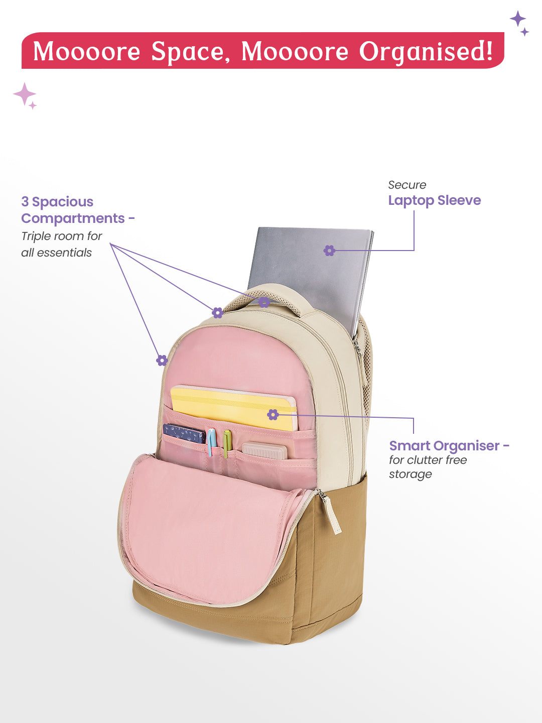 Marshmellow 36L Laptop Backpack With Raincover - Brown