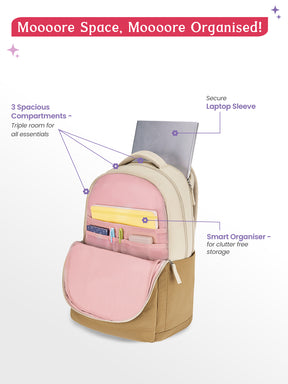 Marshmellow 36L Laptop Backpack With Raincover - Brown