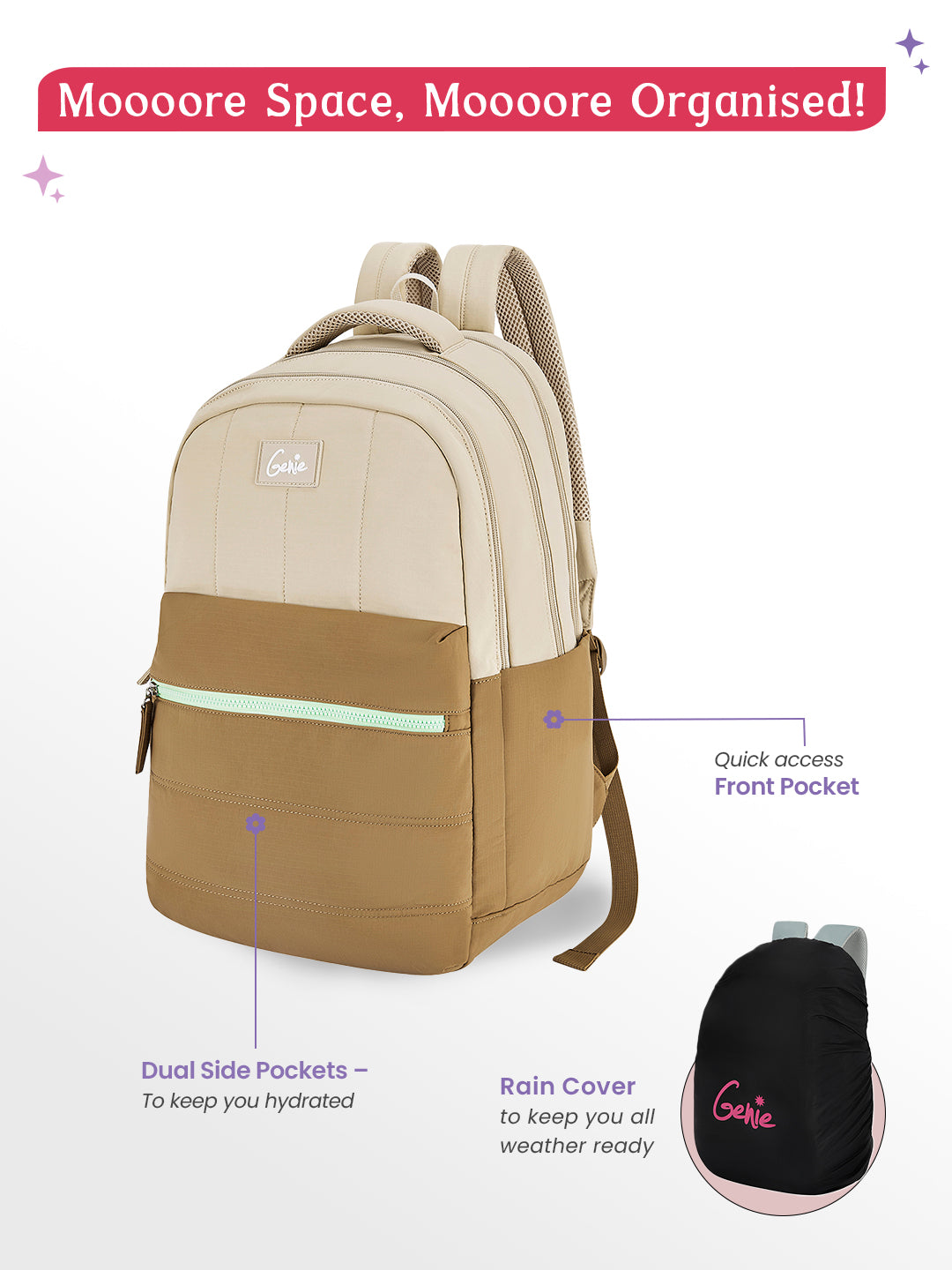 Marshmellow 36L Laptop Backpack With Raincover - Brown