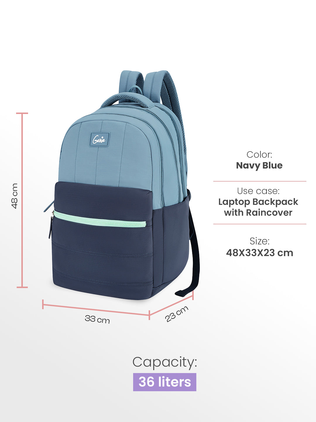 Marshmellow 36L Laptop Backpack With Raincover - Navy Blue