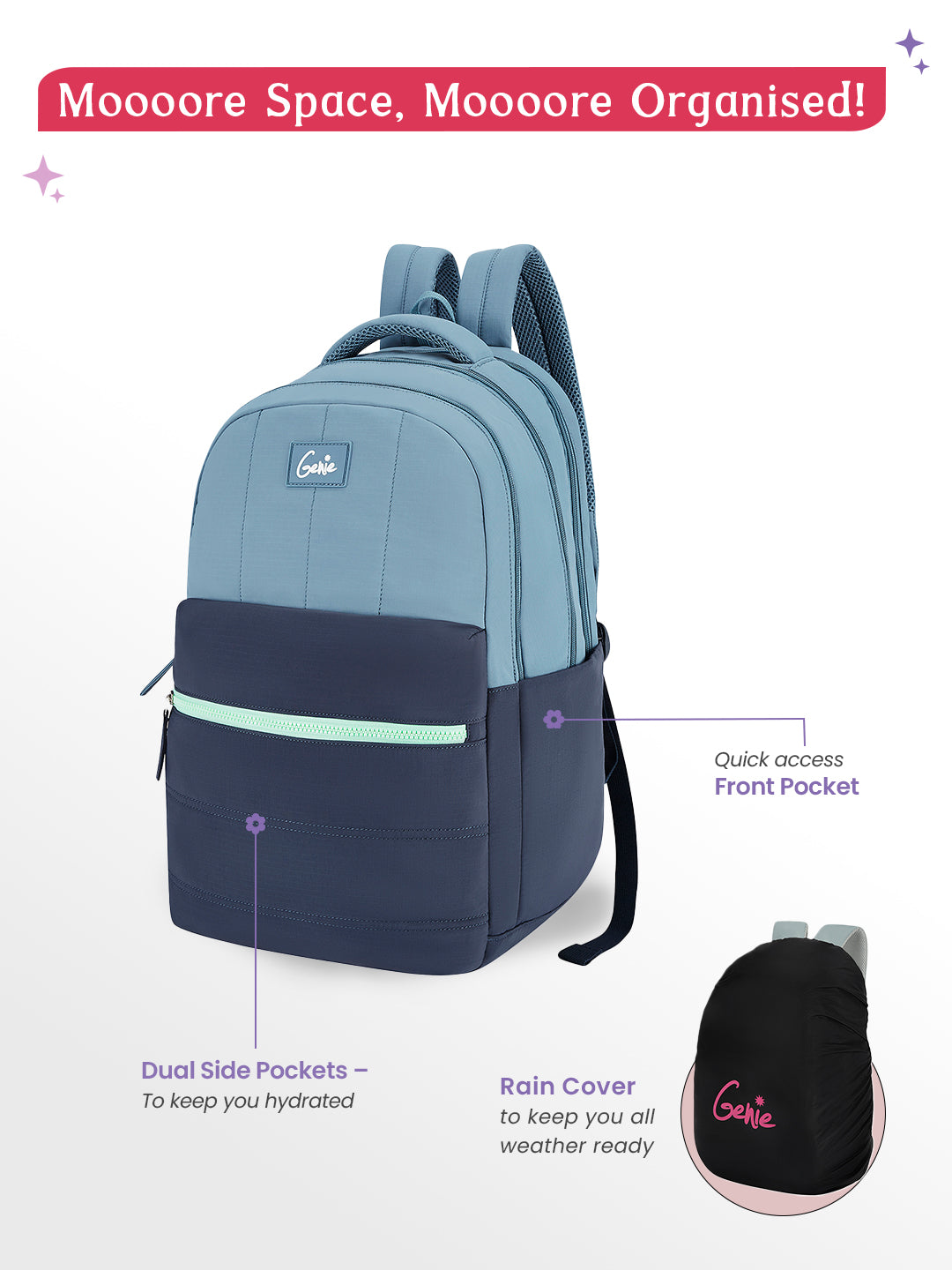 backpack with laptop sleeve and rain cover Buy Genie Marshmellow 36L Navy Blue School Backpack Online