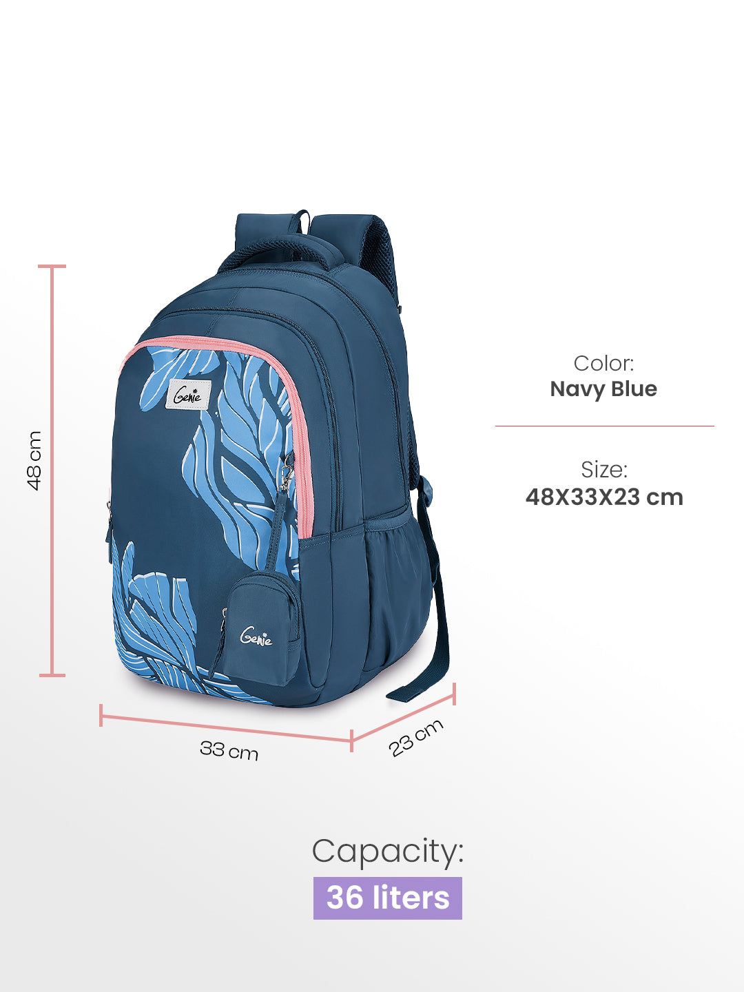 Mira 36L School Backpack - Navy Blue