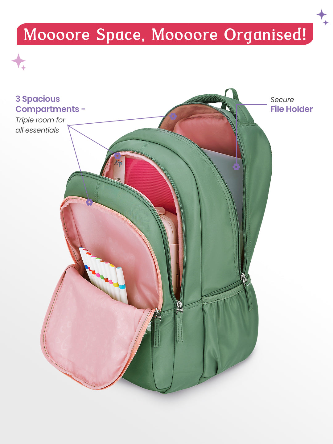 Mira 36L School Backpack - Sage Green