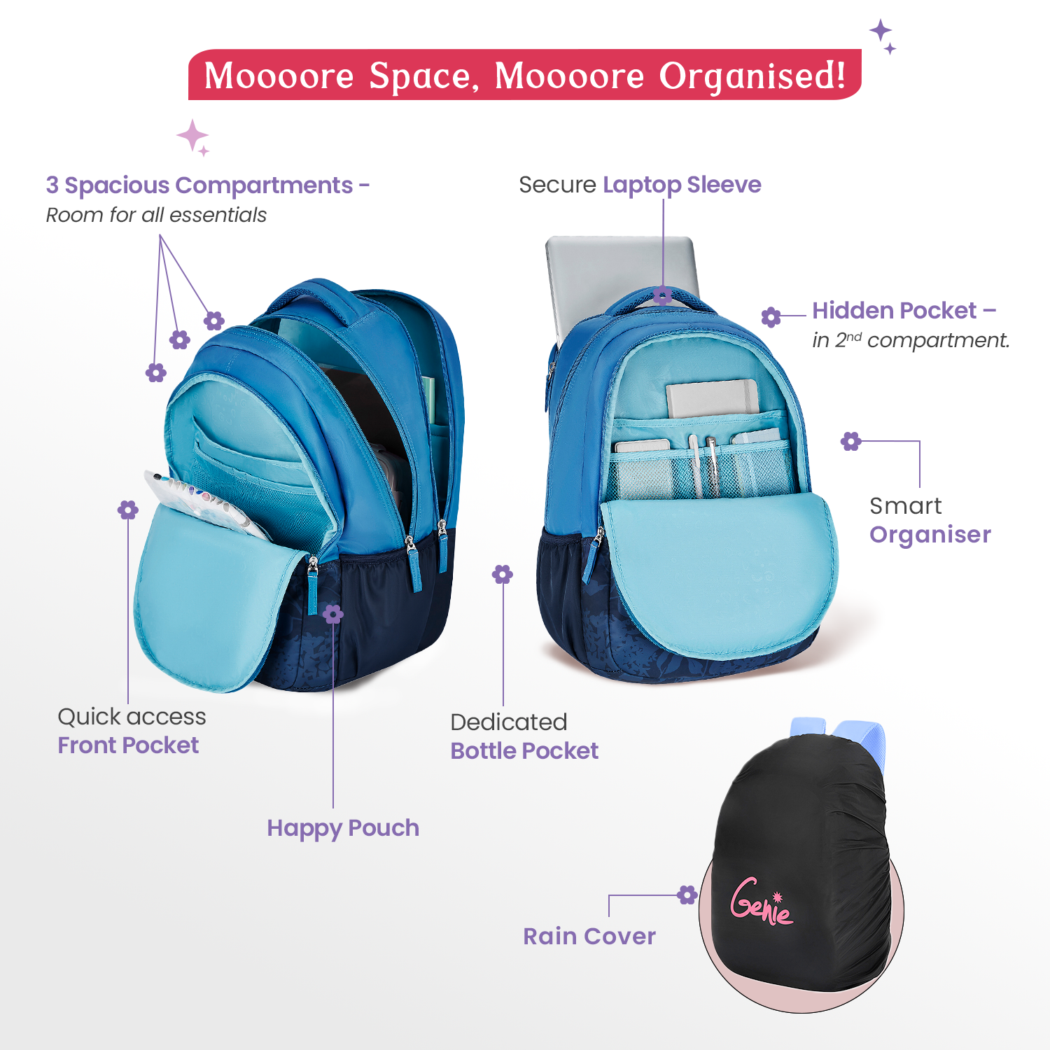 backpack with rain cover and laptop sleeve Buy Genie Noah 40L Navy Blue Laptop Backpack Online