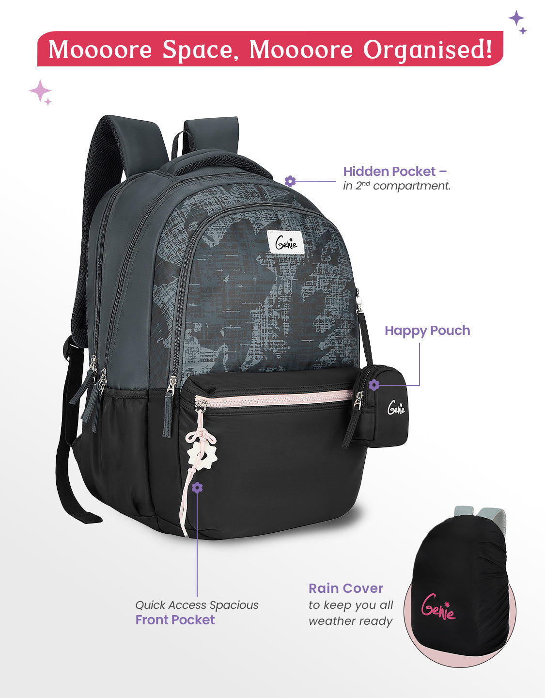 Nora 40L Laptop Backpack With Raincover - Black