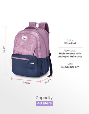 Nora 40L Laptop Backpack With Raincover - Wine