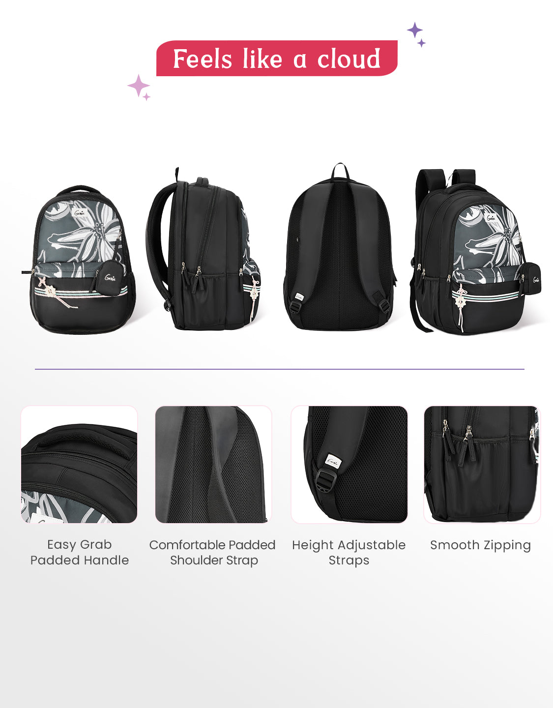 Petalis 40L Laptop Backpack With Raincover - Black