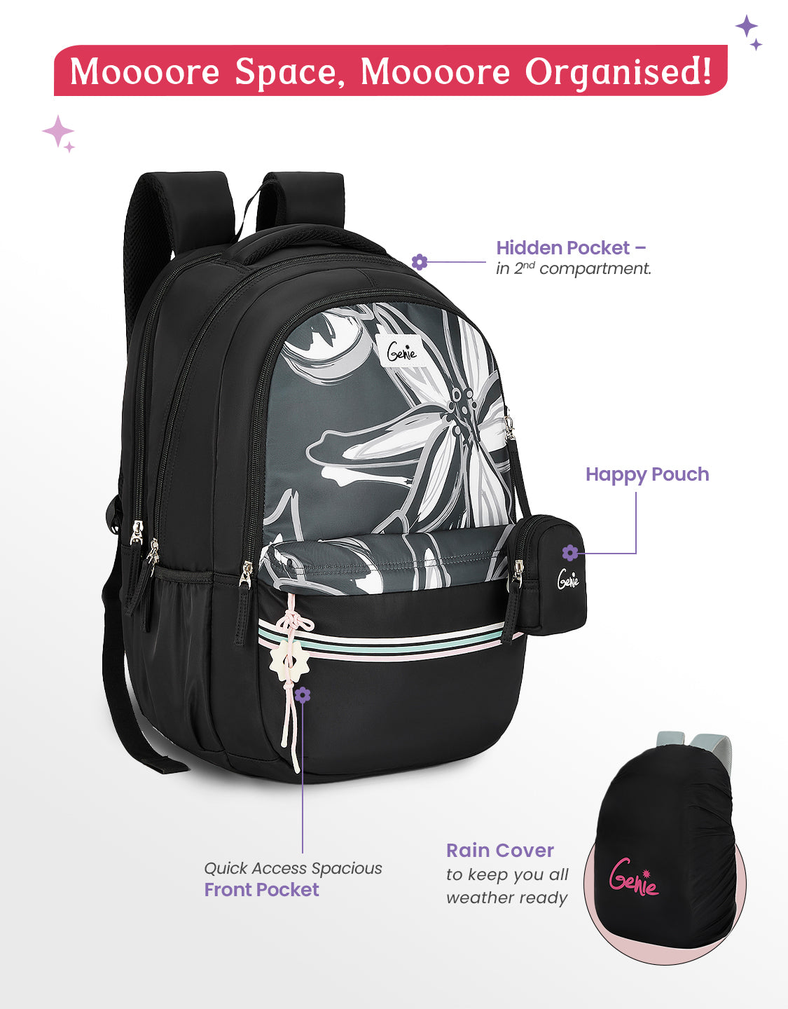 Petalis 40L Laptop Backpack With Raincover - Black