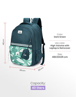 Petalis 40L Laptop Backpack With Raincover - Dark Green