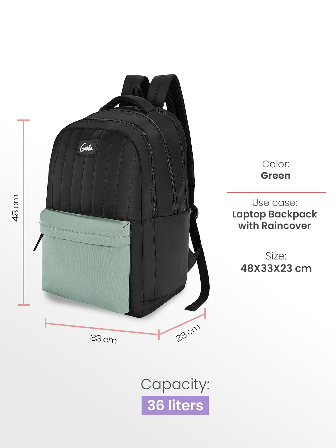 Quillet 36L Laptop Backpack With Raincover - Green