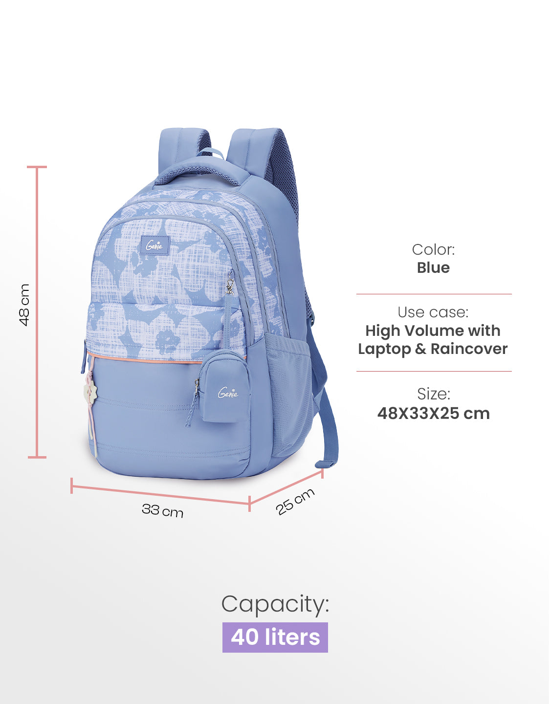 Quilsy 40L Laptop Backpack With Raincover - Blue