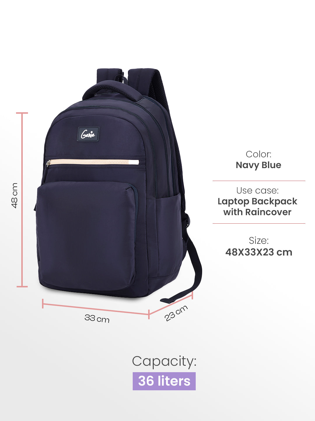 Rue 36L Laptop Backpack With Raincover - Navy Blue