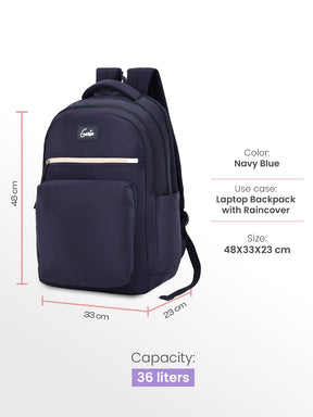 Rue 36L Laptop Backpack With Raincover - Navy Blue