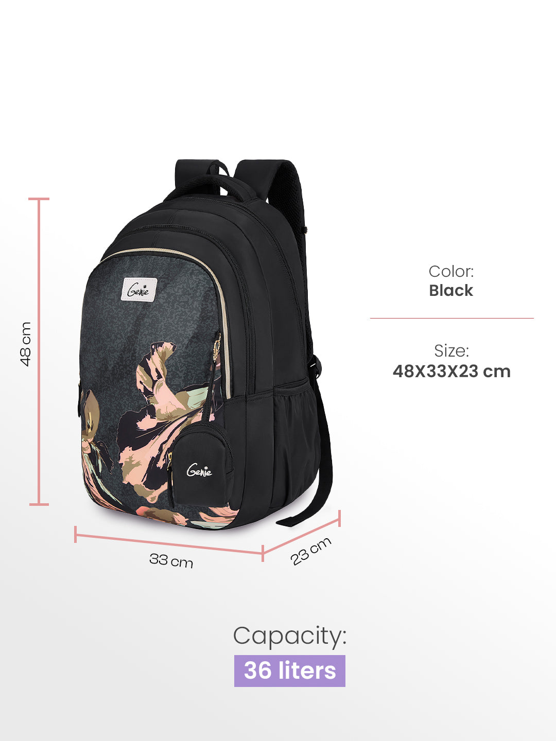 Sea Bloom 36L School Backpack - Black