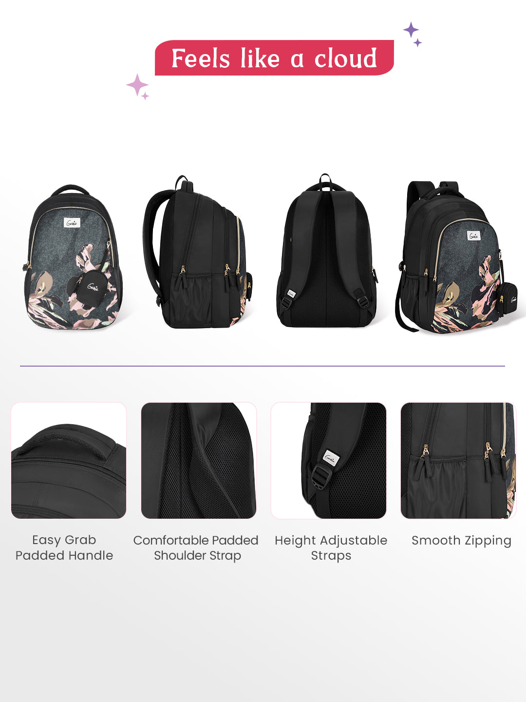 Sea Bloom 36L School Backpack - Black