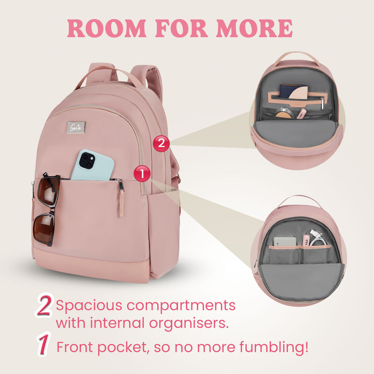 Tuscany 15L Pink College Backpack With Laptop Sleeve