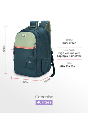 Twist 40L Laptop Backpack With Raincover - Dark Green