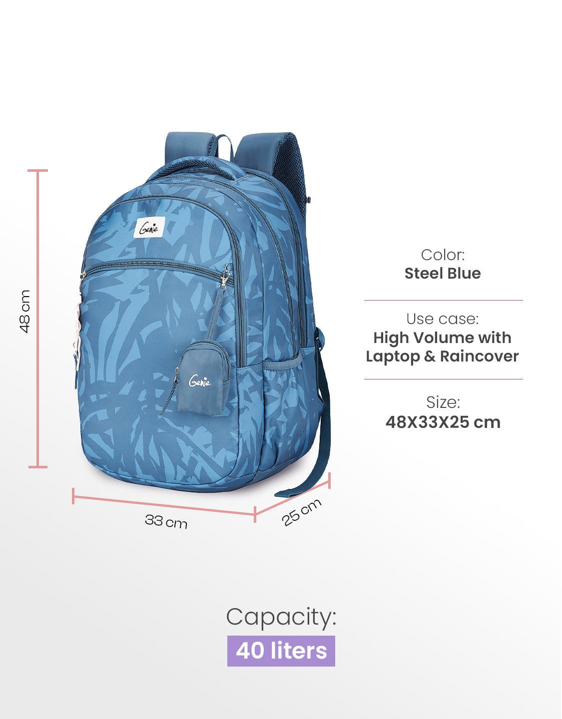 Buy Genie Velora 40L Steel Blue Laptop Backpack Online