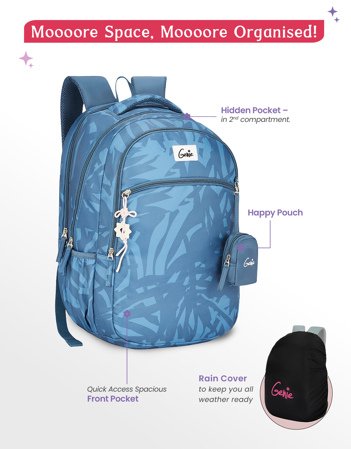 backpack with laptop sleeve and rain cover WILDQUEST-50 Rucksack - TEAL BLUE |50L Capacity, Compartment, Cover, Shoe Compartment in power bank pocket with an integrated USB smart Buy Genie Velora 40L Steel