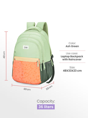 Vibecheck 36L Laptop Backpack With Raincover - Ash Green