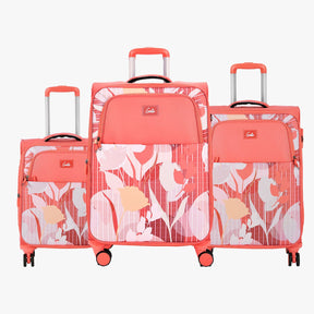 Genie Poppy Set of 3 Pink Trolley Bags With Dual Wheels & Fixed Combination Lock