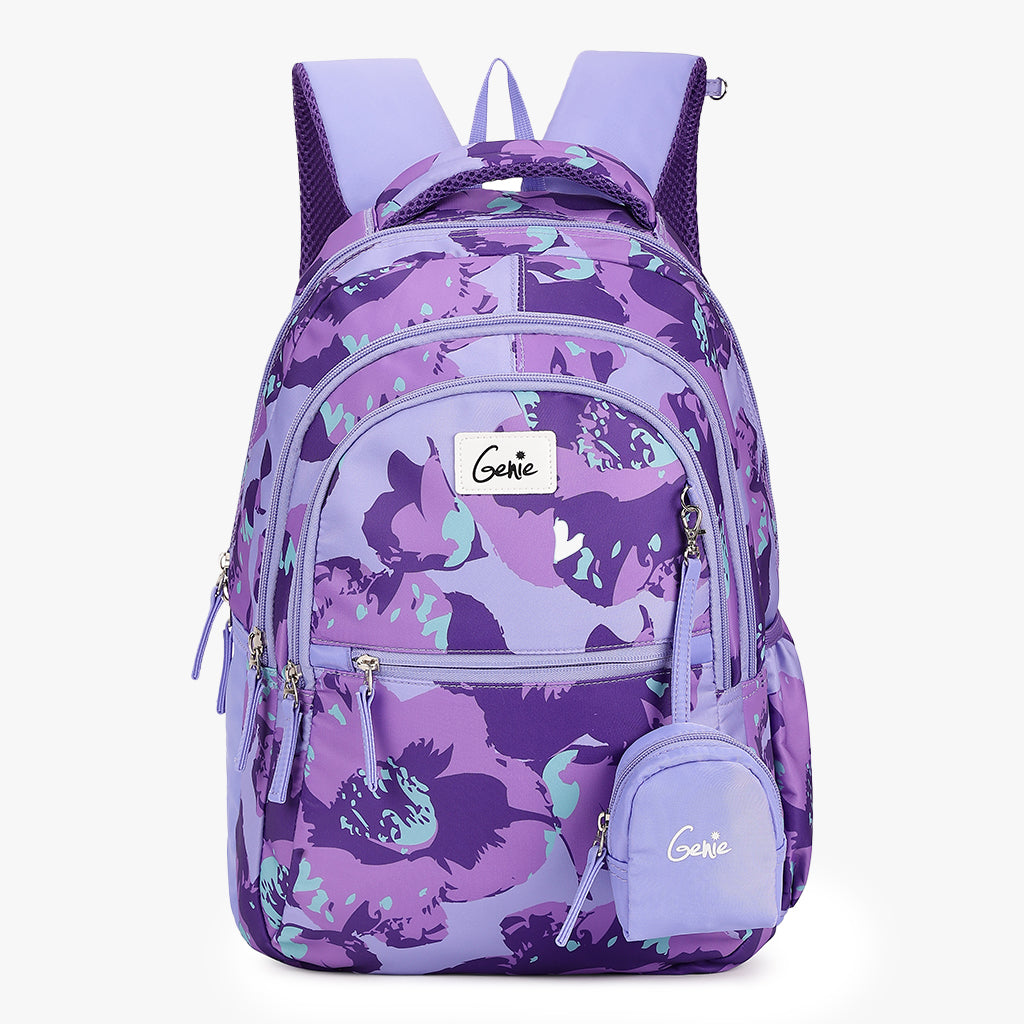 Genie Bloom 27L New Purple School Backpack With Easy Access Pockets