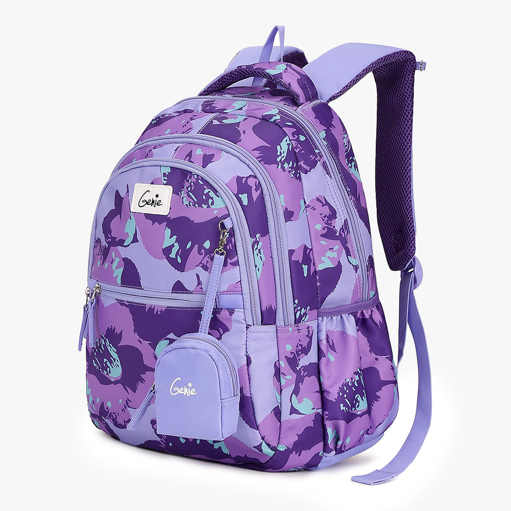 Genie Bloom 27L New Purple School Backpack With Easy Access Pockets