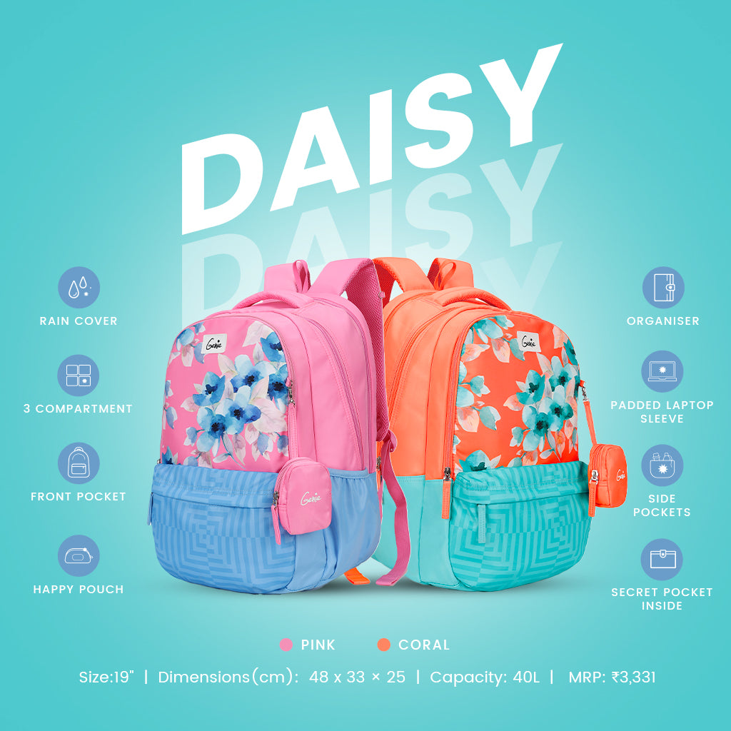 Genie Daisy 36L Coral Laptop Backpack With Raincover
