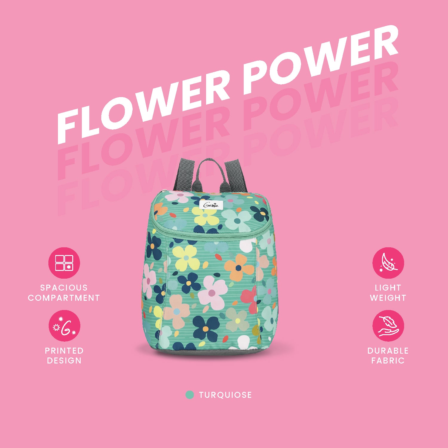 Genie Flower Power 13.5L Green Small Backpack Made With Premium Fabric