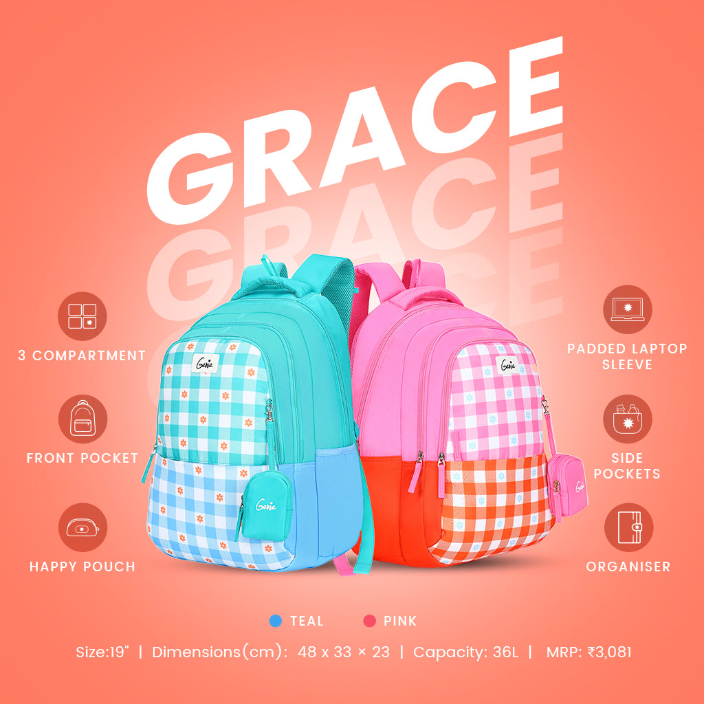 Genie Grace 36L Pink Laptop Backpack With Laptop Sleeve