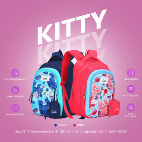 Genie Kitty 20L Pink Kids Backpack With Comfortable Padding