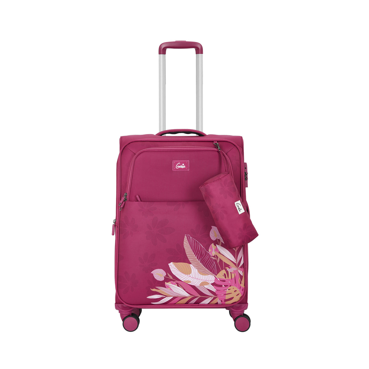 Genie Bloom Wine Red Trolley Bag With Dual Wheels TSA Lock