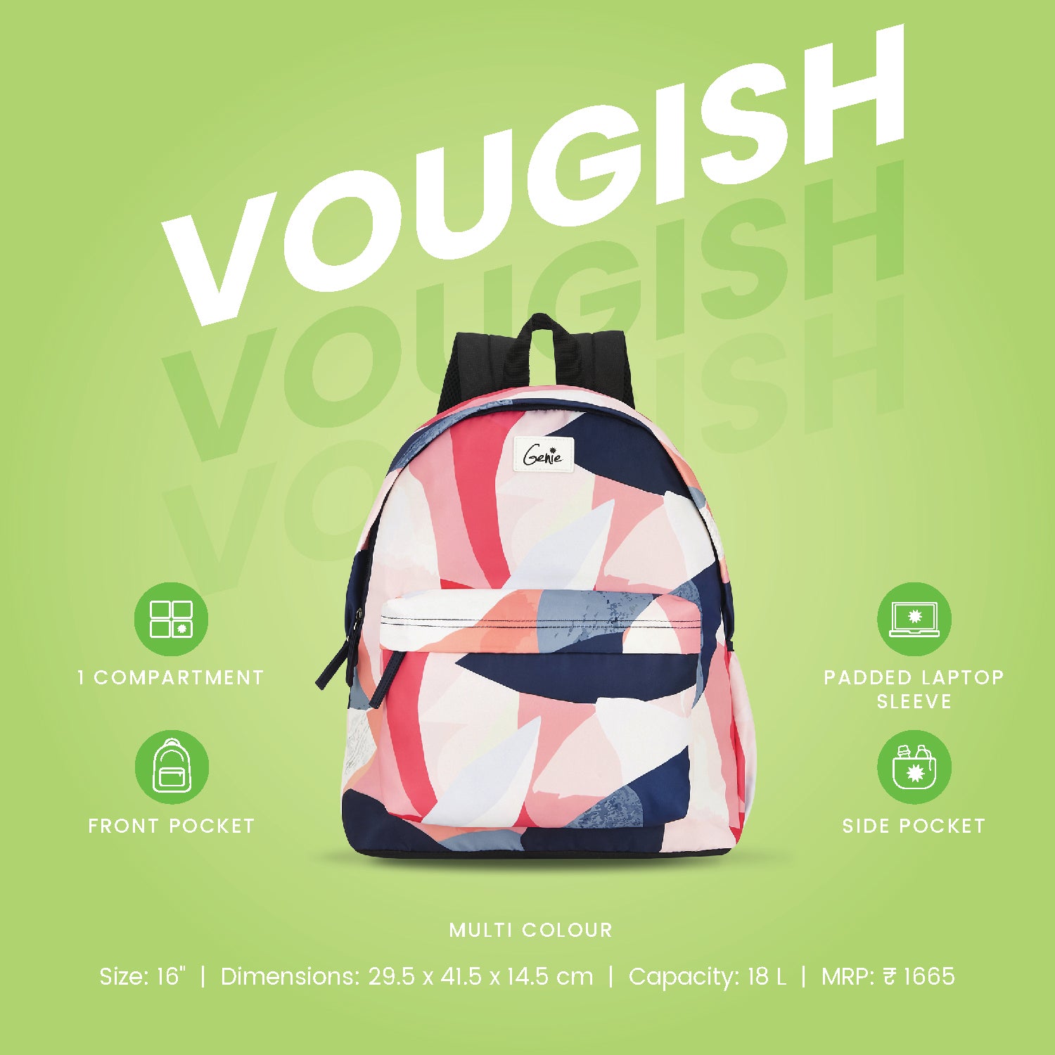 Genie Vougish 18L Multicolor Casual Backpack With Easy Access Pockets